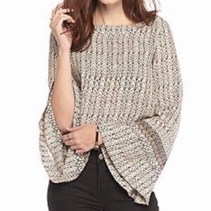 Free People Cream and Black Printed Bell-Sleeve Tunic